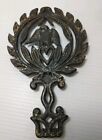 Vintage Cast Iron Footed Trivet Lot Of 2 Eagle Heart Distressed Mcm 
