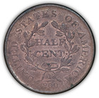 1806 Small 6 No Stems Draped Bust Half Cent Near Almost Uncirculated Au Coin
