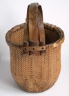 Antique 1900s Chinese Fisherman   s Basket Asian Bent Bamboo Handle Fishing Rice