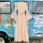 70s Candy Jones Victorian Renaissance Lace Maxi Gown W  Bell Sleeves