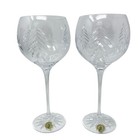 Waterford Christmas Night Balloon Wine Glass Pair Crystal Clear Set 2 Rare Box