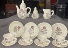 Vintage Miniature Tea Set  Porcelain Floral Design  Cups   Plates  Creamer sugar
