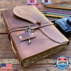 Wanderings Vintage Leather Journal - 6  X 9  - Antique Handmade Leather Bound