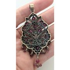Vintage Victorian Style Sterling Silver Genuine Ruby Gemstone Ornate Pendant 3 