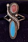 Vintage Native American Navajo Sterling Silver  Coral And Turquoise Size 6