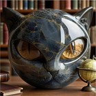 Black Cat Stone Figurine Resin Cat Head Marble Texture Healing Crystal Desk Deco
