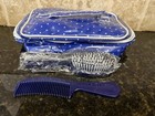 New Vtg Estee Lauder Hair Brush Ball Tipped 6 5  Comb Travel Purse Navy   Case