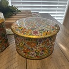 Vtg Daher Floral Hinged Tin Box Octagon And Round Set Made In England