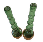 Vtg Italian Chianti Spiral Glass Bottle Raffia Set Of 2 15 5 Inches Tall