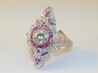 Art Deco Style 3 45ct Lab Created Diamond   Sapphire Engagement 925 Silver Ring