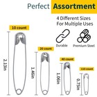 Assorted Silver Safety Pins 4 Sizes Small Large Heavy Duty