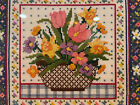 Vintage Handmade Floral Needlepoint Canvas Navy Blue Frame 12 x12 