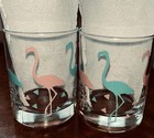 Pink Blue Flamingo Whiskey Drinking Glasses Lot 2 Replacements Vintage Coastal