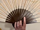 Vintage Mcm Huge Chinese Paper Fan Hand Painted Tiger Calligraphy 35    Wall Art