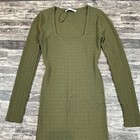 Zara Sz Med Green Textured Knit Sweater Bodycon Midi Dress Long Sleeve Fitted