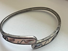 Vintage Mexico Western Stamped Alpaca Silver Shell Hinged Cuff Bangle Bracelet