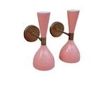 Mid-century Modern Brass Wall Sconce Lamps     Set Of 2 Vintage 1950s Fixtures