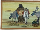 Antique Mongolian Reindeer Herder   Dog Zurag Painting On Cloth Folk Art
