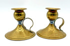 Antique Brass Push Up Candlesticks Pair Primitive Chamber Stick Holders