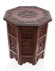  Solid Wood Accent End Table - Hand Carved Vintage Boho Folding Side Table - 