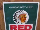 Vintage 16  X 12  Red Man Chewing Tobacco Embossed Steel Advertising Sign B8122