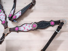 Western Horse Leather Tack Set   Pink On White With Black Croco Tack Set