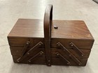 Vintage Wooden Accordion Fold Out Sewing Box Great Condition
