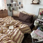 Retro Striped Duvet Cover Set   100  Natural Cotton  Three-piece Set 