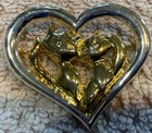 Pair Of Foxes In Heart  Silver And Gold Like Costume Jewelry Pin