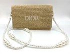 Christian Dior Straw Raffia Woven Cosmetic  Zipper Bag  Pouch With Chain   Beige