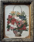 Antique 19thc Chinese Pith Paper Painting Flower Basket Watercolor Orig Frame