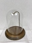 Older Pocket Watch Jewelry Glass Dome Brown Wood Base Brass Hook Display Case D