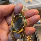 Vintage Czech Art Deco  Gold Tone Chain Faceted Glass Crystal Pendant Necklace