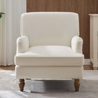 Vintage Upholstered Linen Fabric Armchair With Antique Solid Wood Legs  Accent