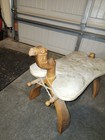 Vintage Camel Saddle Carved Wood Foot Stool Ottoman 