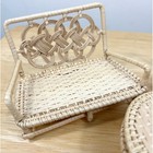 Vintage Miniature Wicker Rattan Dollhouse Furniture Set 3 Loveseat Chair Table