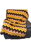 Ripple Afghan Hand Crocheted Brown Yellow Orange 44x63 Mid Century Modern 70s