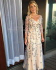 Long Sleeve Floral Applique V-neck Chiffon A-line Mother Of The Bride Dress For
