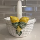 Handmade Ceramic Pottery Basket White With Lemon Leaf Made In Portugal