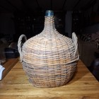 Rare Antique Large Carboy Wine Glass Jug Wicker Cover Green Glass Bottle Beer
