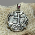 Authentic Spanish-colonial Era 1-real Silver Shipwreck Cob Coin In Bezel W  Ruby