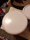 Tupperware One Touch Canister 3 Piece Set - New - Blue   White Geometric Pattern