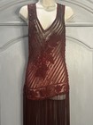Deco Haus 1920 s Inspired Red Sheer Hand Beaded Gown Size M Art Deco