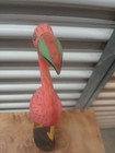 21  Hand Carved Beautiful Wood Pink Flamingo Bird Sculpture Tropical Home Decor