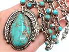 Vtg Native American Navajo Sterling Silver Large Turquoise Pendant Necklace 24  