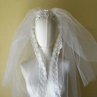 Vintage White Tulle Wedding Veil With Comb Floral Lace Bridal Crown Headpiece 