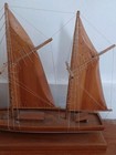 Vintage Wooden Fishing Schooner Boat Model-handmade Metal Chain Rigging 20   x15   