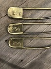 3 Vintage Oversized Brass Safety Pin Military Laundry Risdon Key Tag Sea Bag