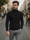 Mens Turtleneck Long Sleeve Shirt - Winter Pullover Sweater For Men