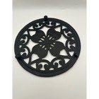 Vintage Cast Iron Round Clover Trivet Black Irish Farmhouse Style